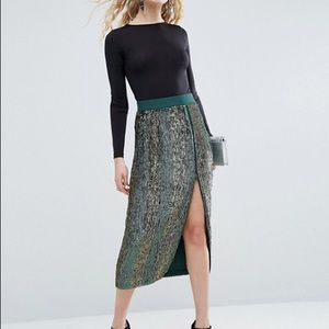 Green sequin pencil skirt from ASOS size US 0